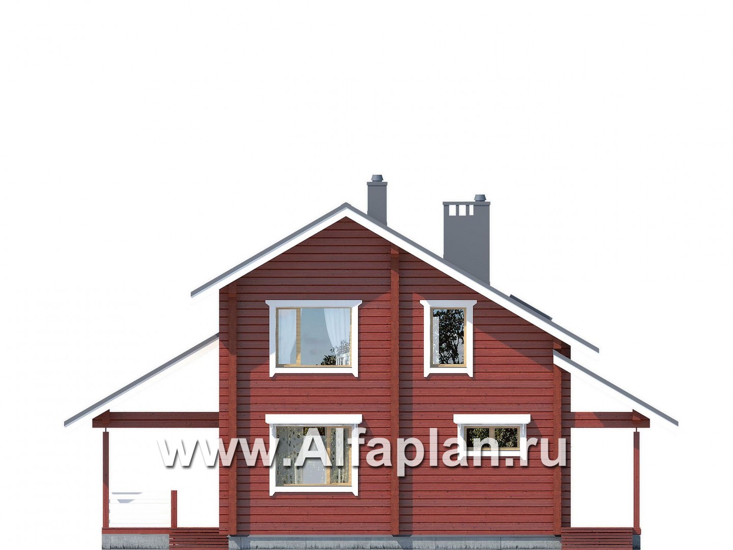 Проекты домов Альфаплан - Проект дома с простой двускатной кровлей и террасой - изображение фасада №1