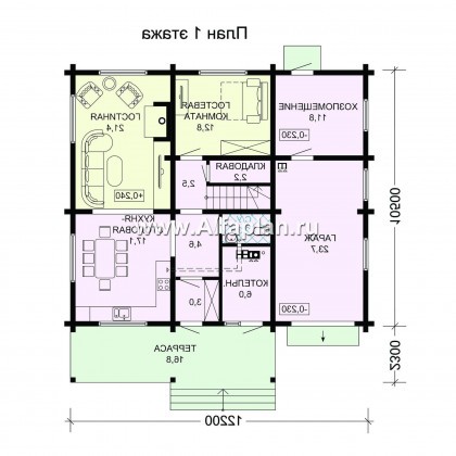 Проекты домов Альфаплан - Проект деревянного загородного дома с гаражом - превью плана проекта №1