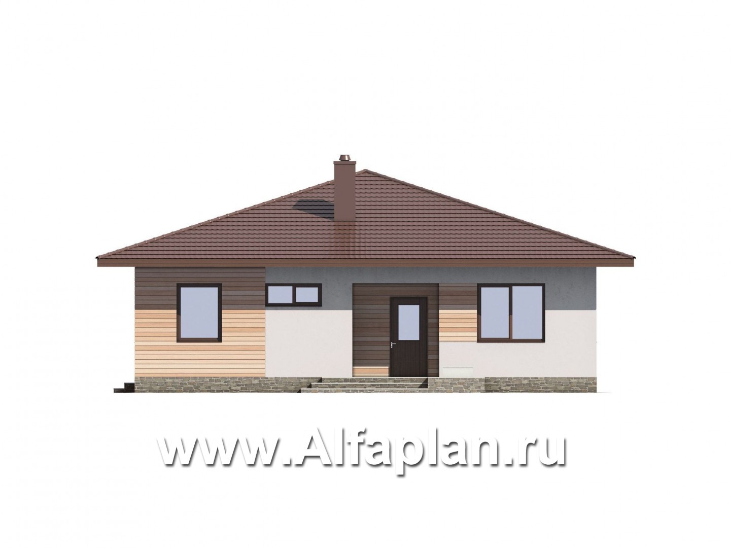 Проекты домов Альфаплан - Проект одноэтажного загородного дома - изображение фасада №1