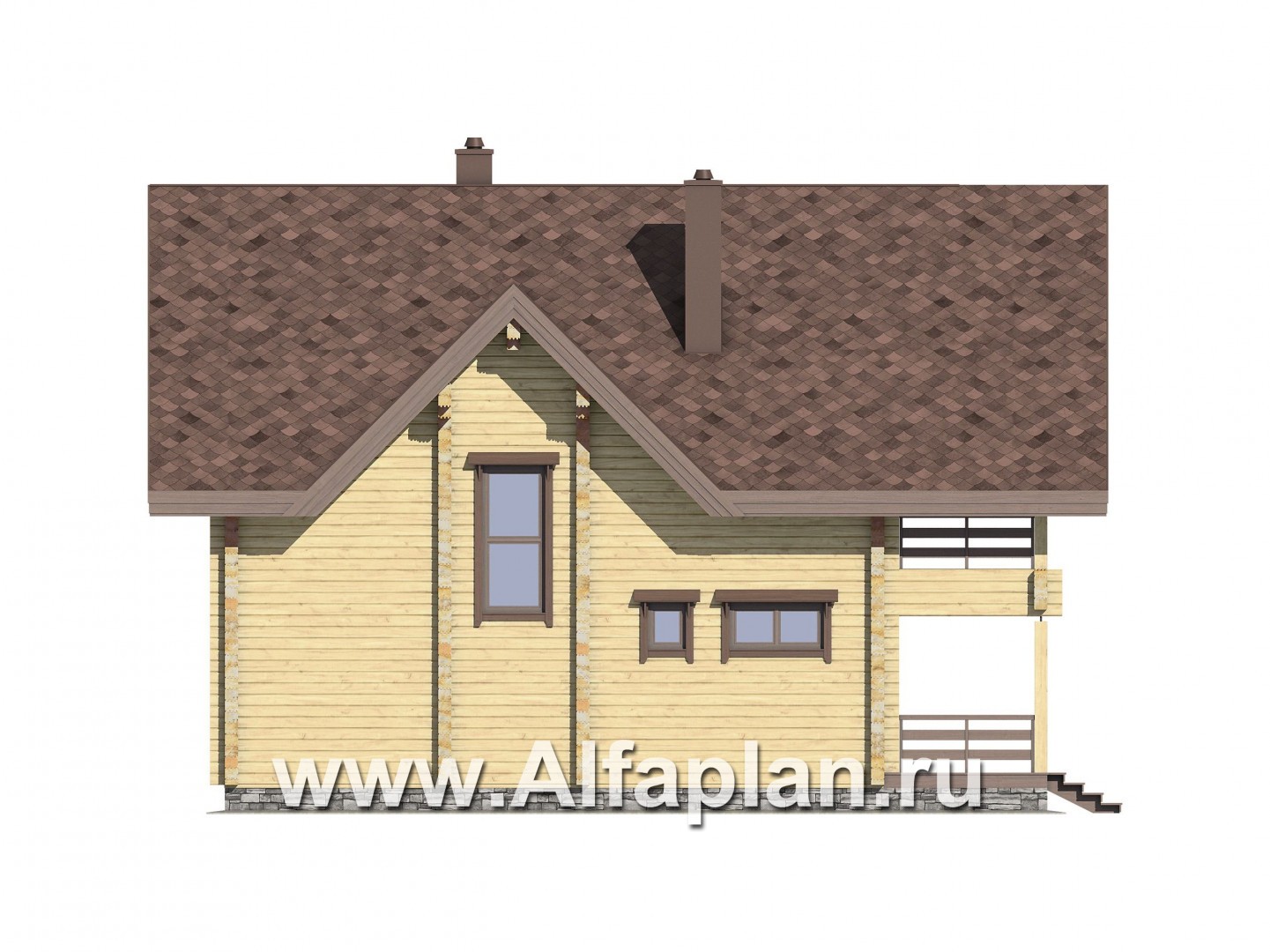 Проекты домов Альфаплан - Проект удобного деревянного дома с террасами - изображение фасада №3