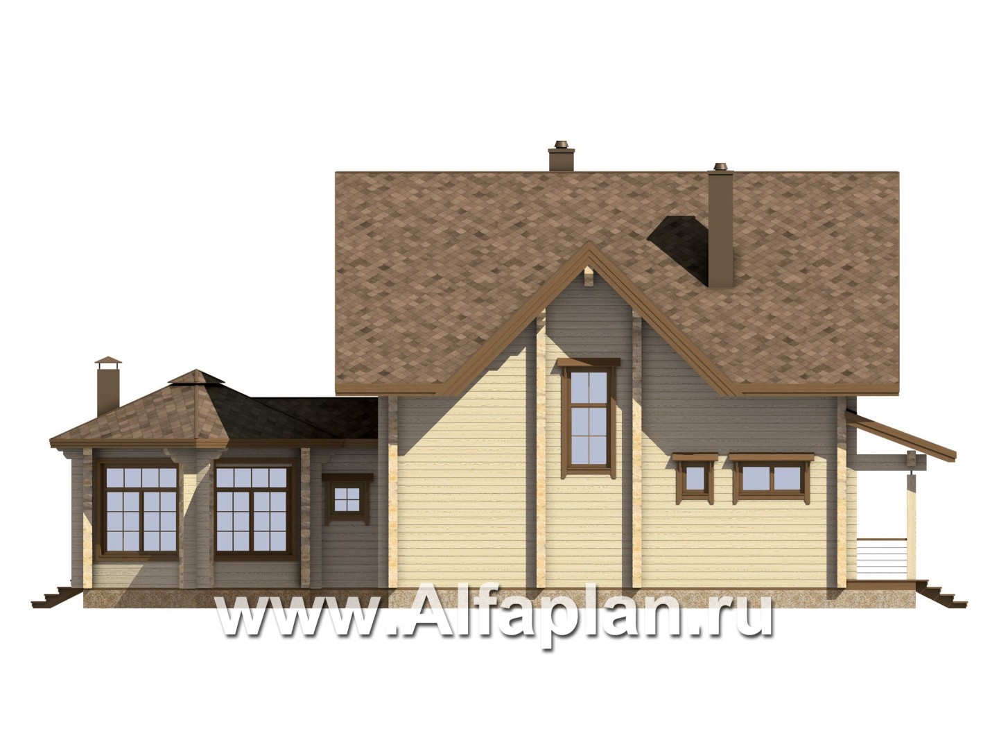 Проекты домов Альфаплан - Проект деревянного дома с уютной беседкой-барбекю - изображение фасада №4