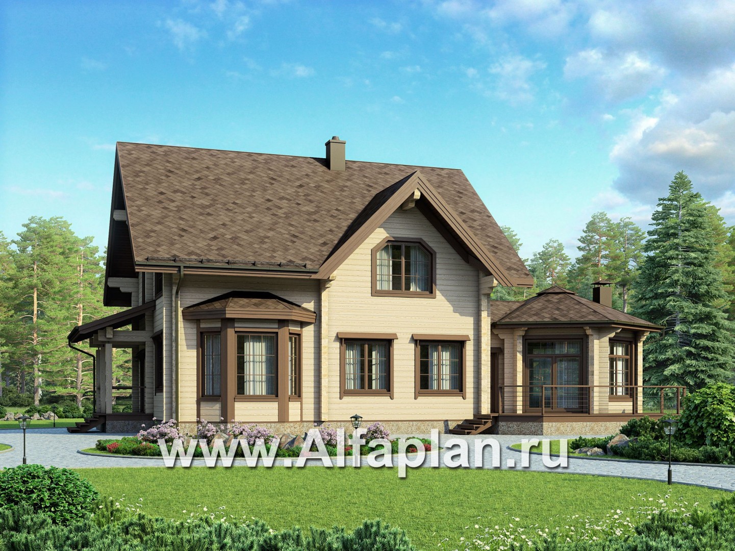 Проекты домов Альфаплан - Проект деревянного дома с уютной беседкой-барбекю - дополнительное изображение №1