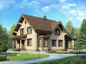Проекты домов Альфаплан - Проект деревянного дома с уютной беседкой-барбекю - превью основного изображения