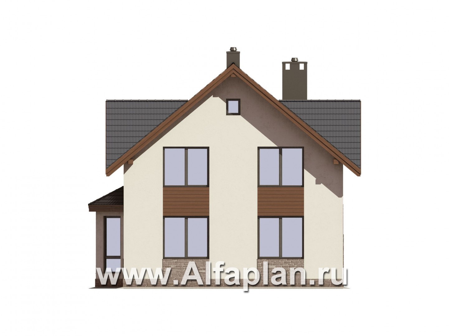 Проекты домов Альфаплан - Проект экономичного мансардного дома - изображение фасада №2