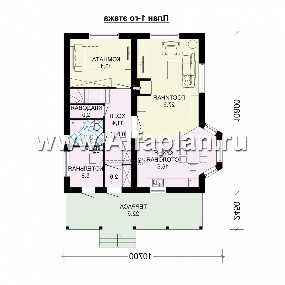 Проекты домов Альфаплан - Проект экономичного мансардного дома - изображение плана проекта №1