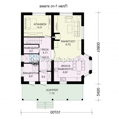Проекты домов Альфаплан - Проект компактного дома с террасой - превью плана проекта №1
