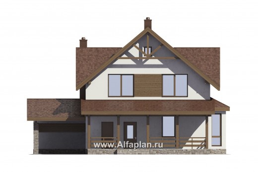 Проекты домов Альфаплан - Проект компатного дома с навесом для машины - превью фасада №1