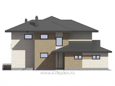 Проекты домов Альфаплан - Проект двухэтажного  дома с угловым остеклением - превью фасада №4
