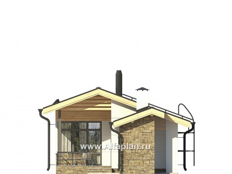 Проект бани с террасой, дровником и барбекю, дом для отдыха, дача - превью фасада дома