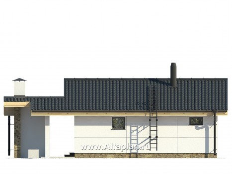 Проект бани с террасой, дровником и барбекю, дом для отдыха, дача - превью фасада дома