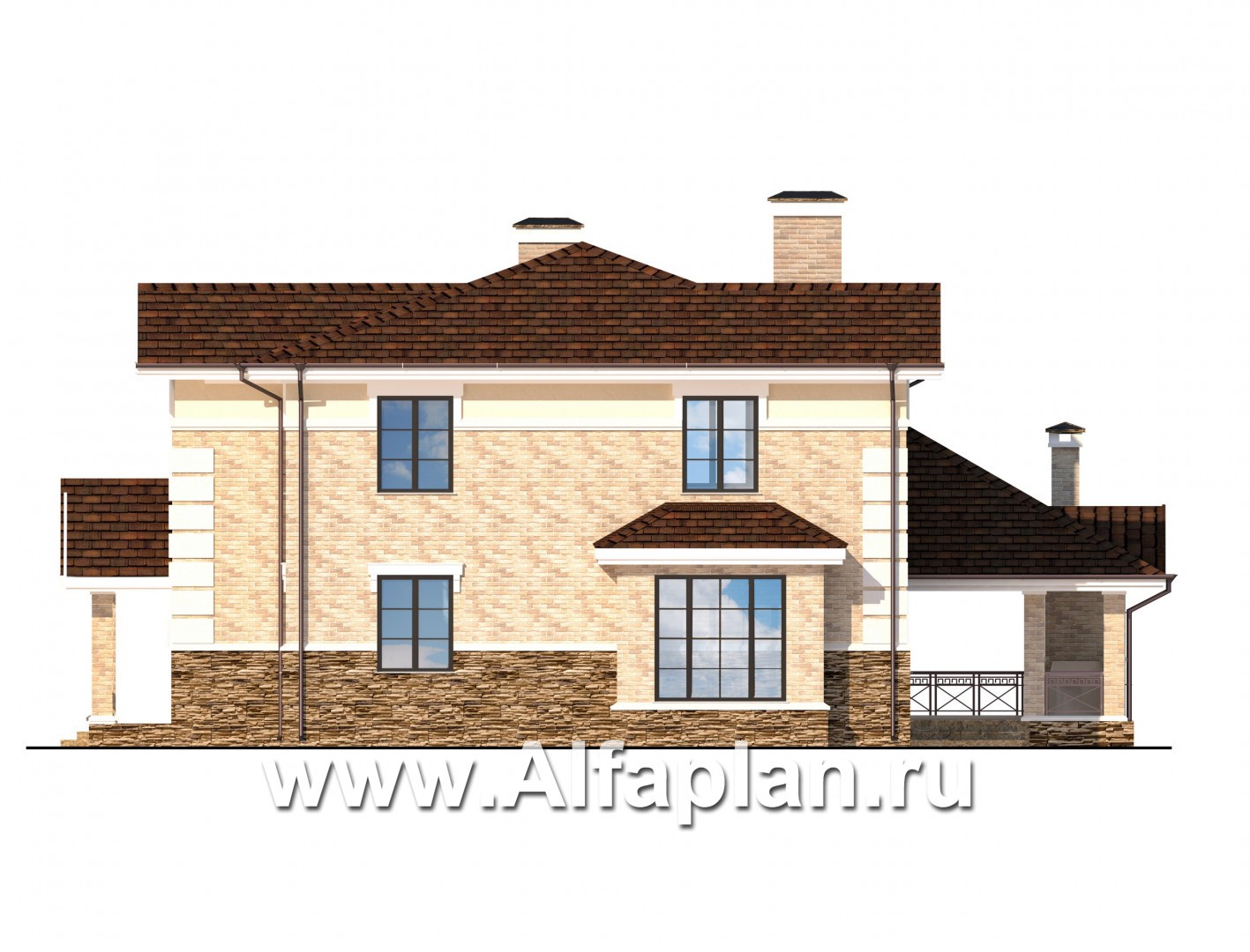 Проекты домов Альфаплан - Коттедж с овальным холлом - изображение фасада №2