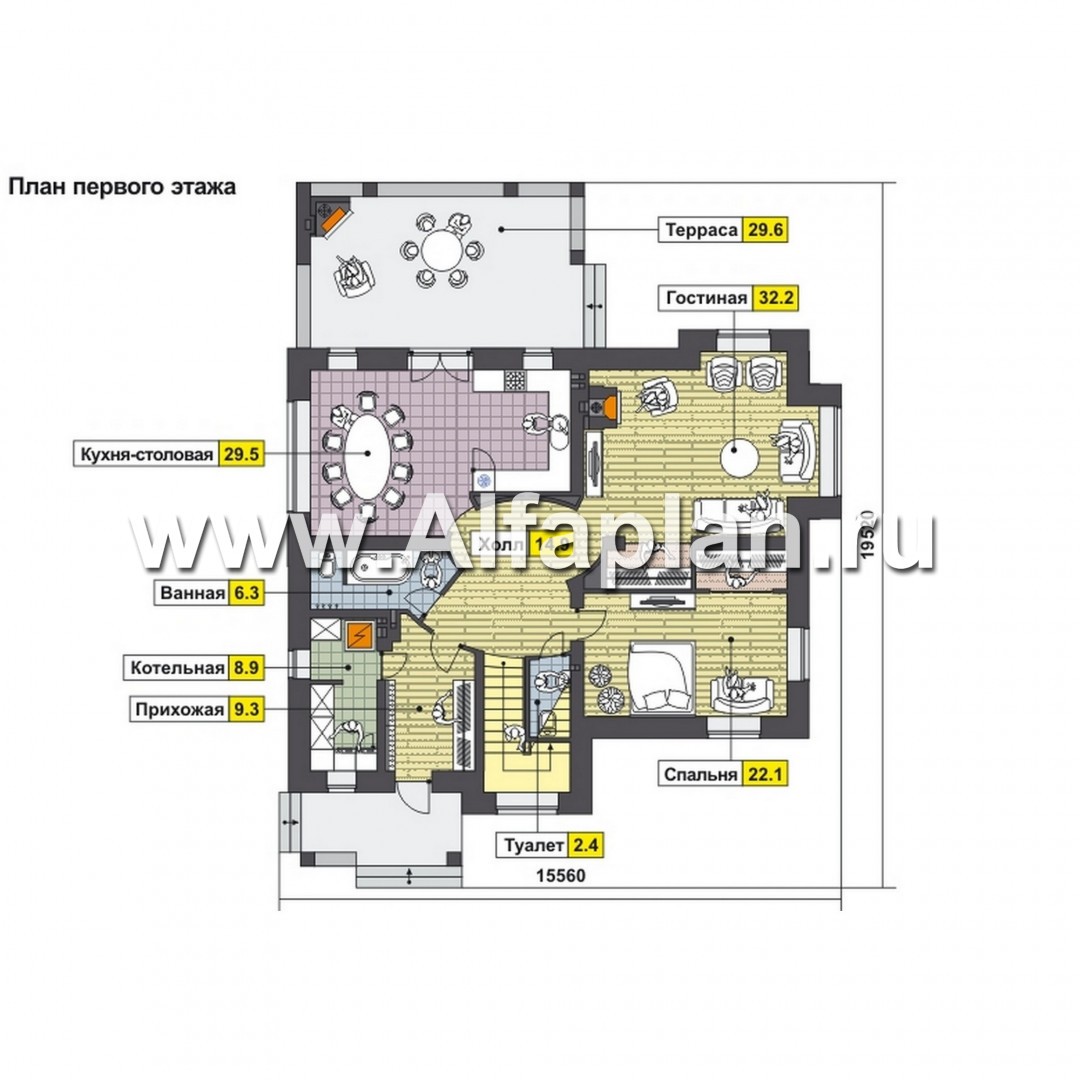 Проекты домов Альфаплан - Коттедж с овальным холлом - изображение плана проекта №1