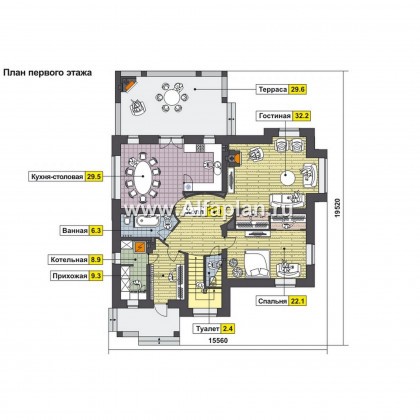 Проекты домов Альфаплан - Коттедж с овальным холлом - превью плана проекта №1