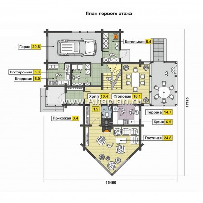 Проекты домов Альфаплан - Двухэтажный дом из бруса - превью плана проекта №1