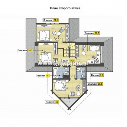 Проекты домов Альфаплан - Двухэтажный дом из бруса - превью плана проекта №2