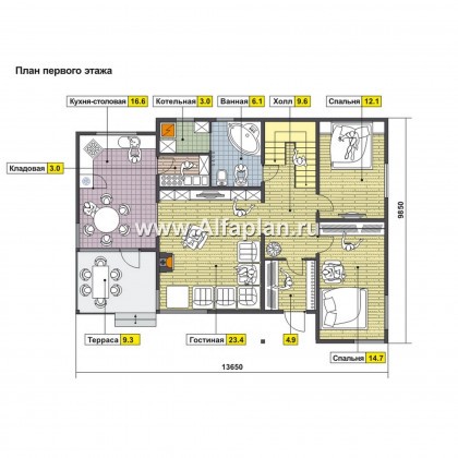 Проекты домов Альфаплан - Проект мансардного дома  с 4 спальми - превью плана проекта №1