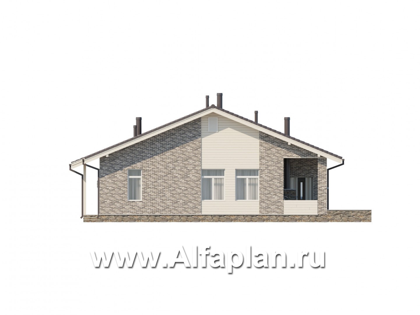Проекты домов Альфаплан - Одноэтажный дом из газобетона - изображение фасада №4
