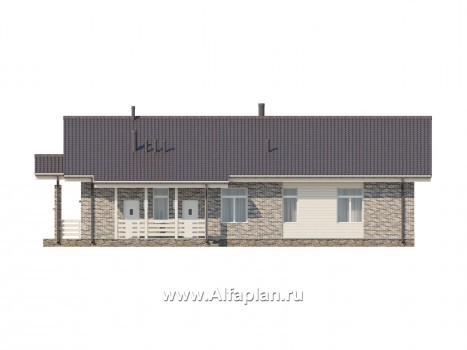 Проекты домов Альфаплан - Одноэтажный дом из газобетона - превью фасада №2