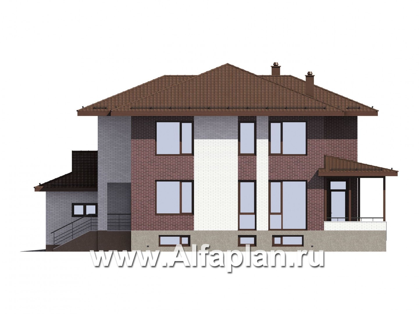 Проекты домов Альфаплан - Проект  двухэтажного коттеджа с гаражом на 2 машины - изображение фасада №2