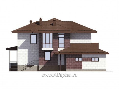 Проекты домов Альфаплан - Проект  двухэтажного коттеджа с гаражом на 2 машины - превью фасада №1