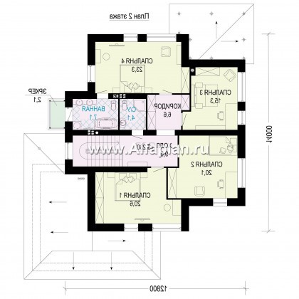 Проекты домов Альфаплан - Проект  двухэтажного коттеджа с гаражом на 2 машины - превью плана проекта №3
