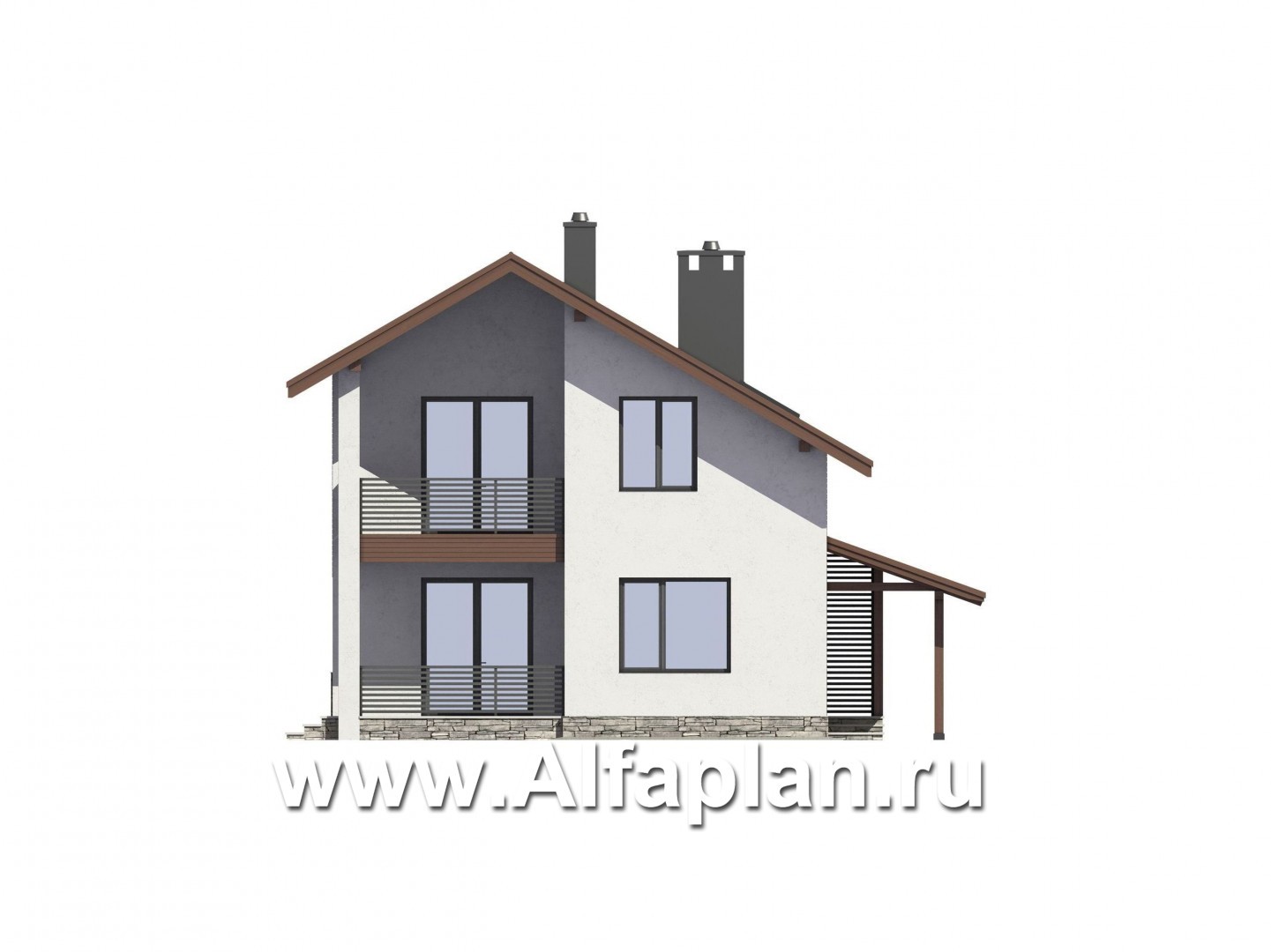 Проекты домов Альфаплан - Проект экономичного дома с навесом для машины - изображение фасада №3