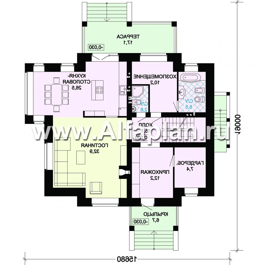 Проекты домов Альфаплан - Проект кирпичного особняка с цокольным этажом - план проекта №2