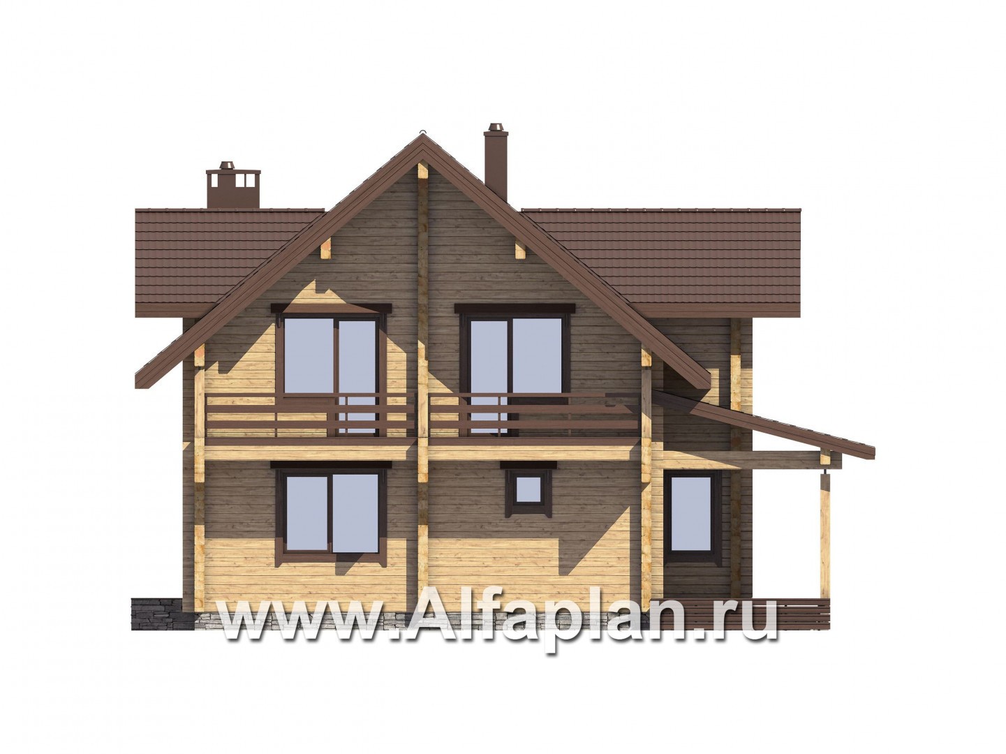 Проекты домов Альфаплан - Проект деревянного дома с гостевым блоком - изображение фасада №4