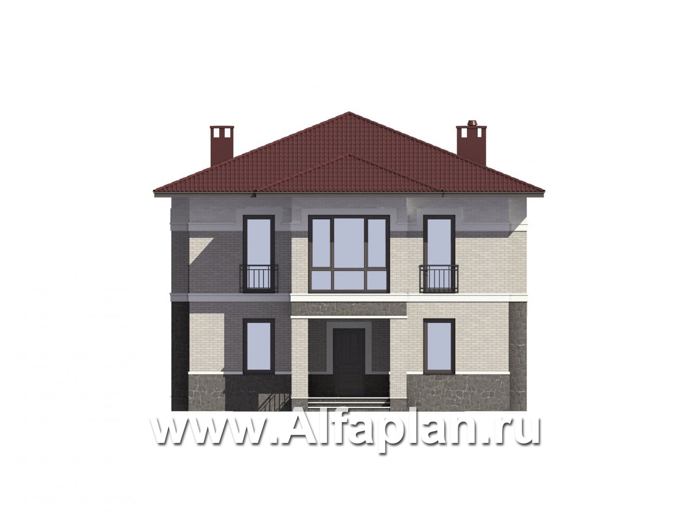Проекты домов Альфаплан - Проект двухэтажного дома для узкого участка - изображение фасада №1