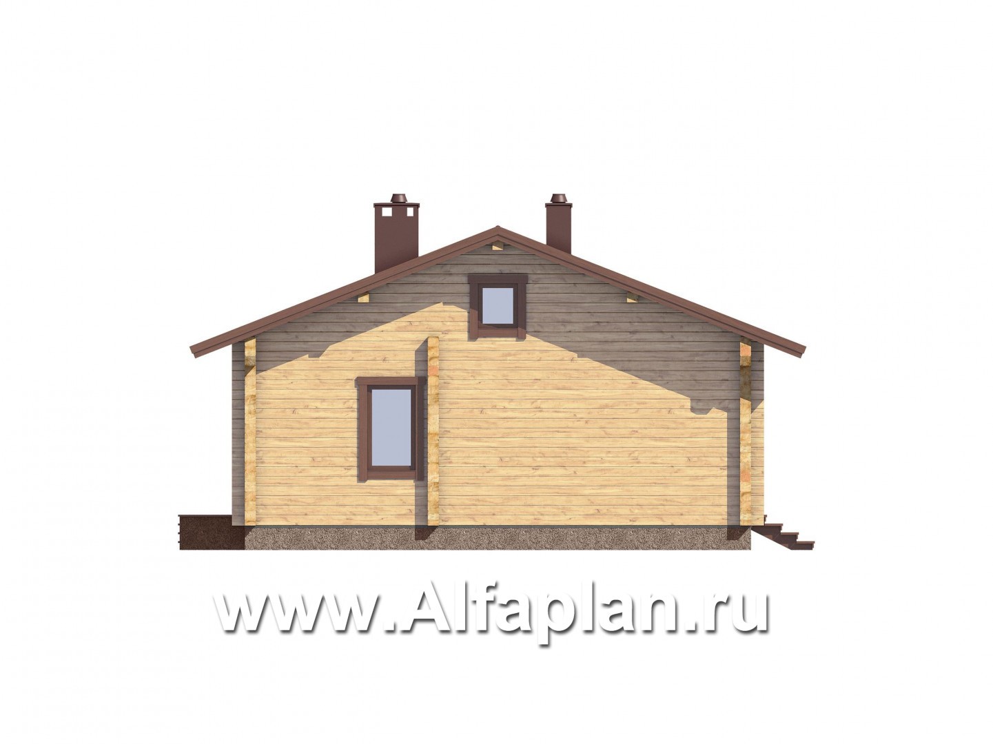 Проекты домов Альфаплан - Проект  современной дачи из бревна с большой угловой террасой - изображение фасада №1