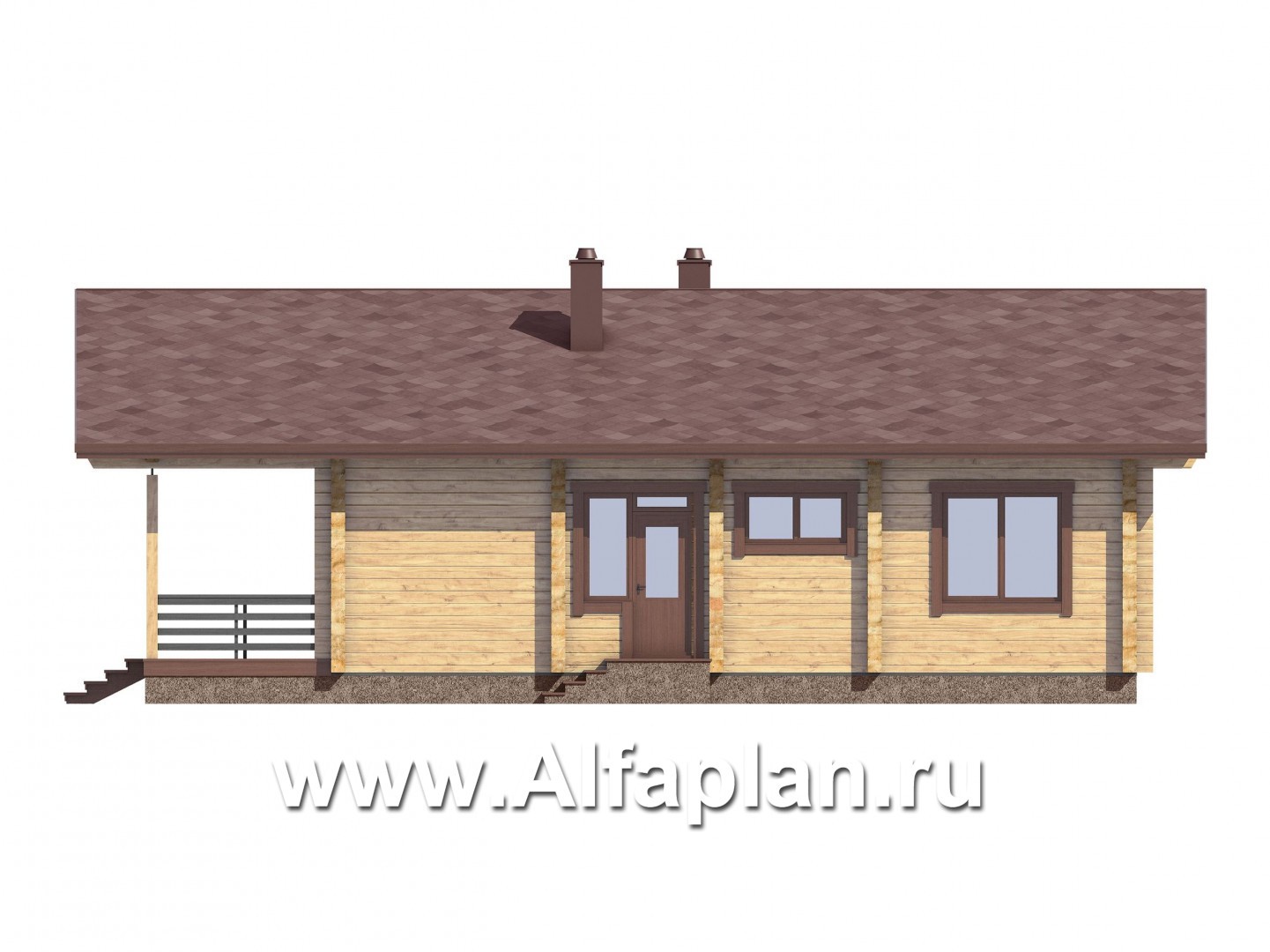 Проекты домов Альфаплан - Проект  современной дачи из бревна с большой угловой террасой - изображение фасада №4