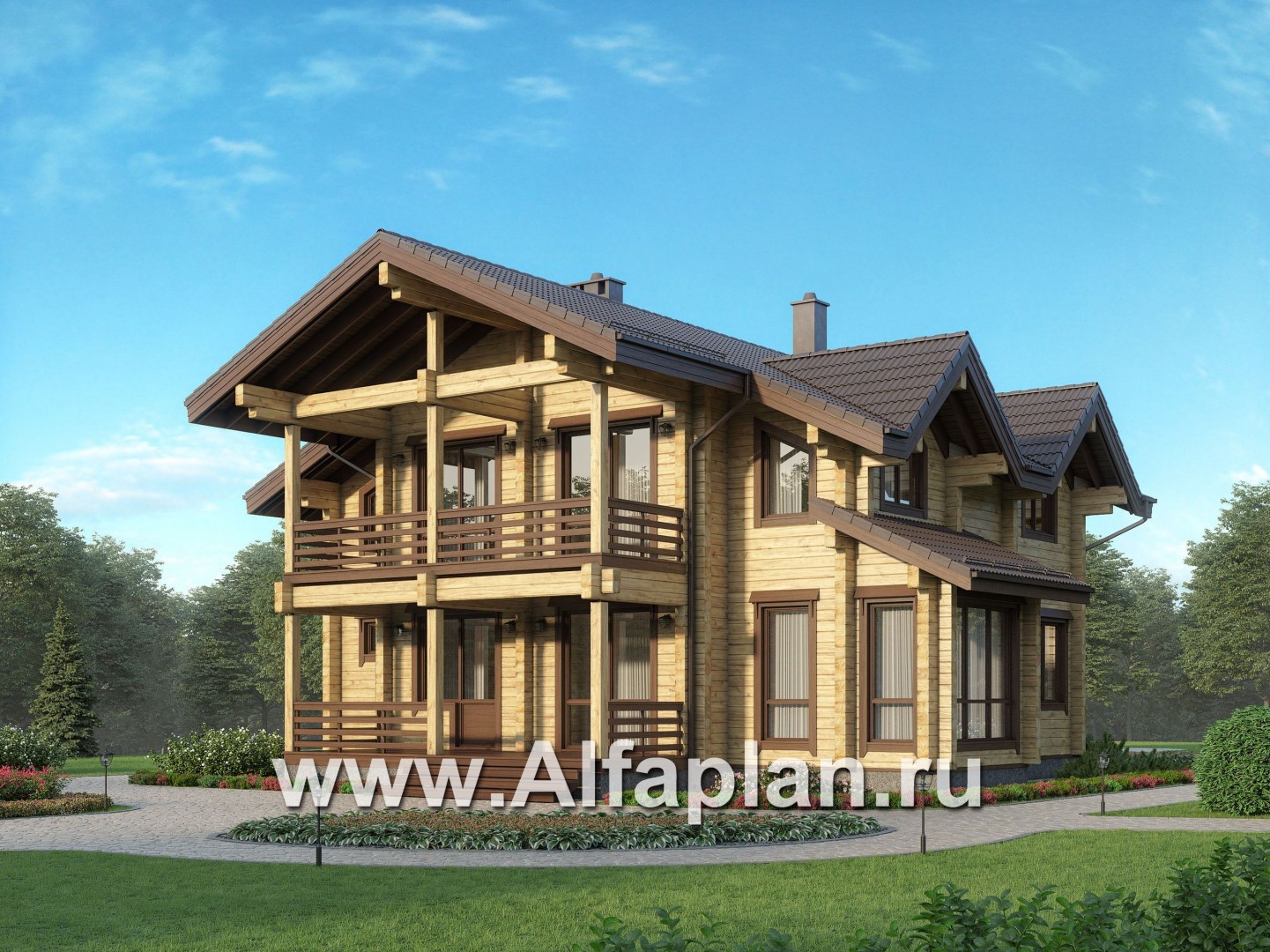 Проекты домов Альфаплан - Проект загородного дома из бруса для большой семьи - дополнительное изображение №1