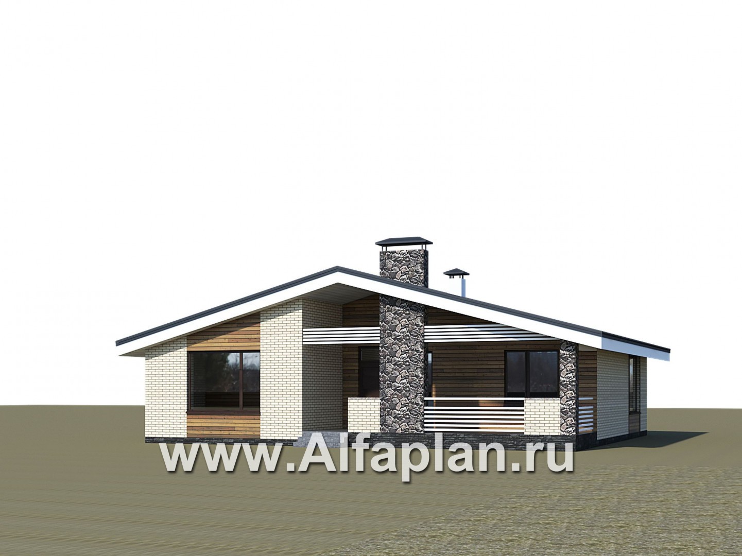 Проекты домов Альфаплан - «Веда» - проект одноэтажного дома с двускатной кровлей (три спальни) - дополнительное изображение №3