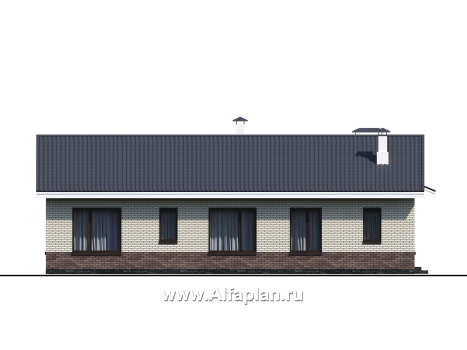 «Бережки» - проект одноэтажного дома, с эркером, с барбекью на террасе, с панорамным остеклением - превью фасада дома
