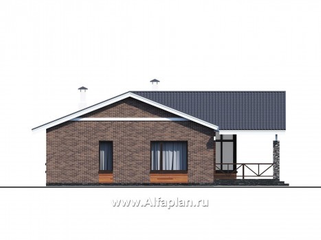 «Бережки» - современный проект одноэтажного дома, с эркером, с панорамным остеклением - превью фасада дома