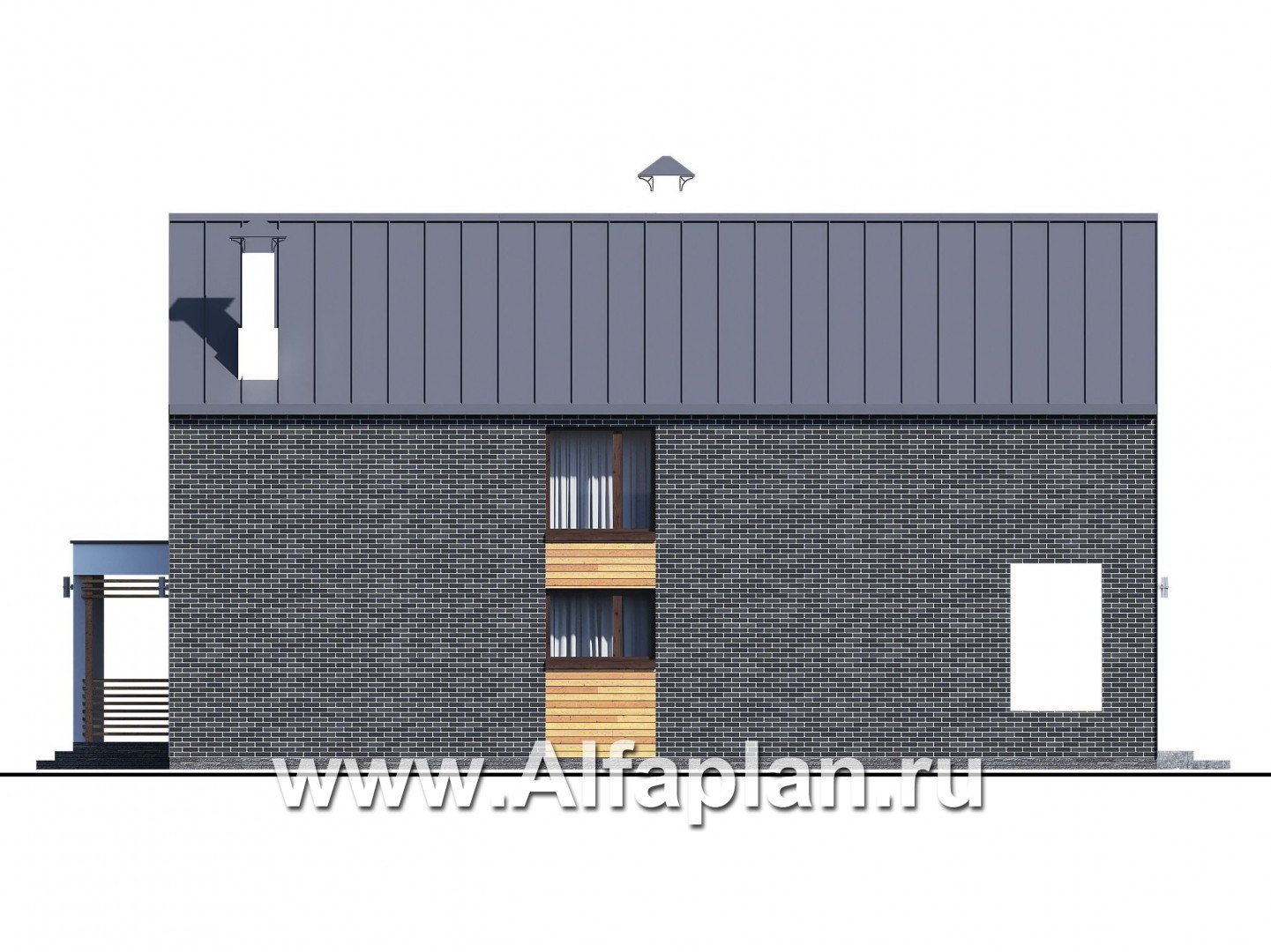 Проекты домов Альфаплан - «Барн» - современный мансардный дом с террасой и балконом - изображение фасада №4