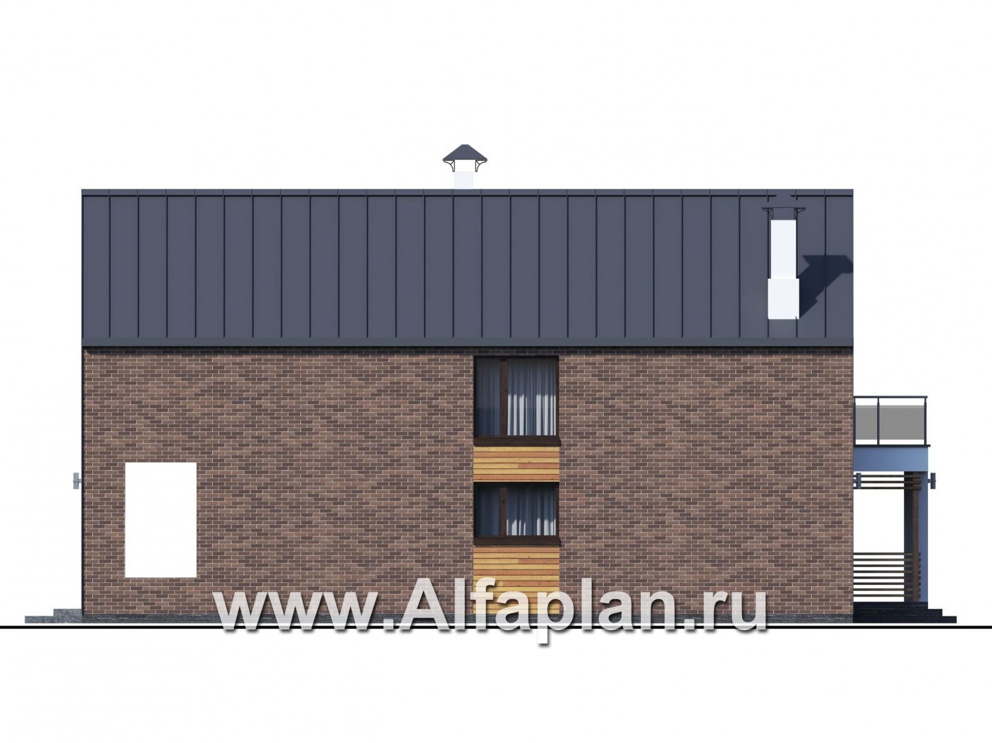 Проекты домов Альфаплан - «Барн» — современный мансардный дом с террасой и балконом - изображение фасада №4