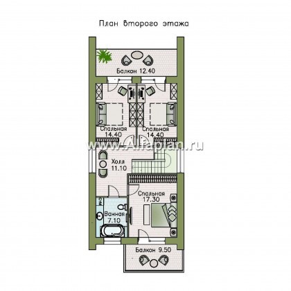 Проекты домов Альфаплан - «Барн» — современный мансардный дом с террасой и балконом - превью плана проекта №3