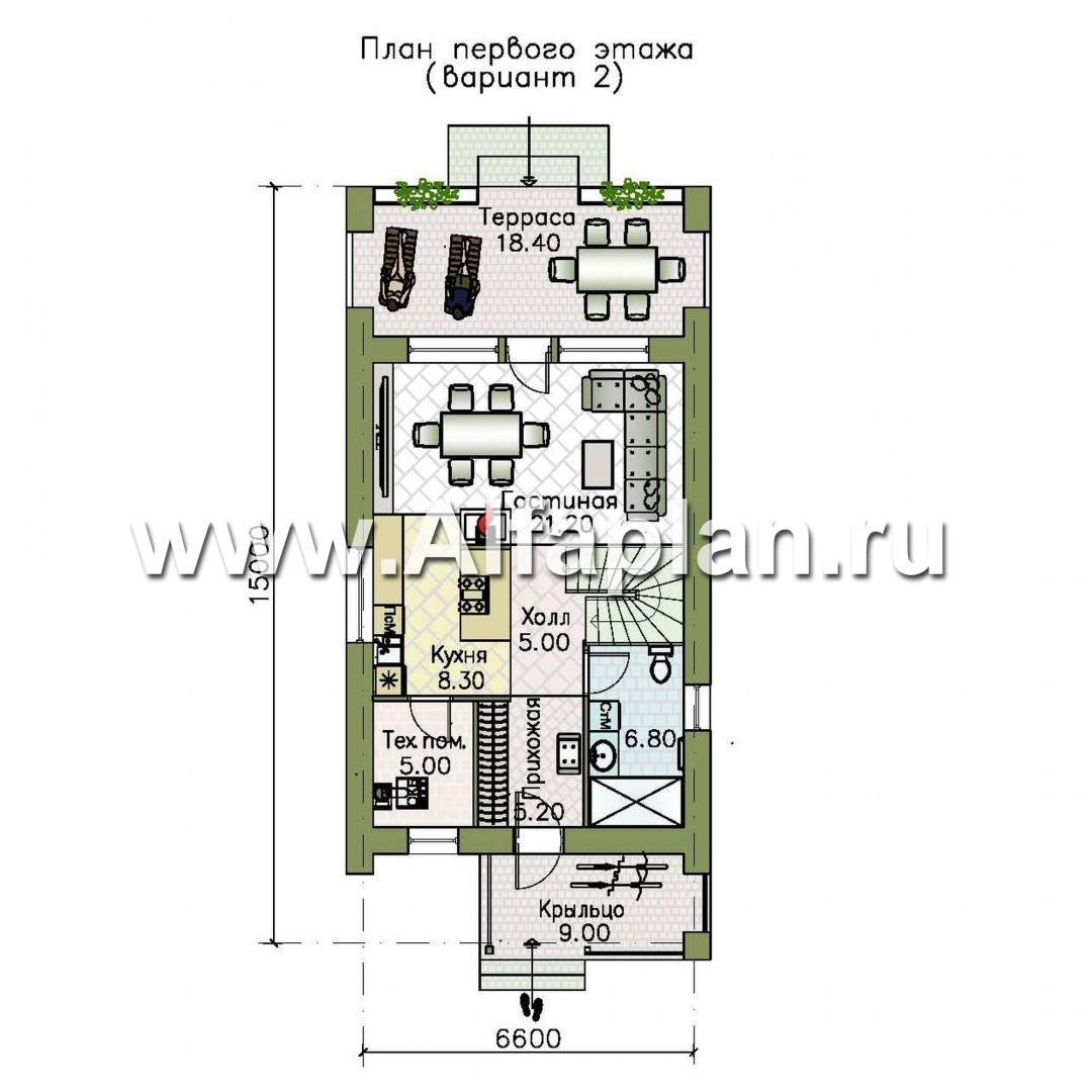 Проекты домов Альфаплан - «Барн» - современный мансардный дом с террасой и балконом - план проекта №2