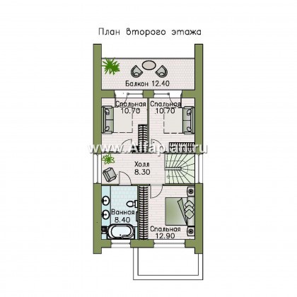 Проекты домов Альфаплан - «Барн» - современный мансардный дом с террасой и балконом - превью плана проекта №3
