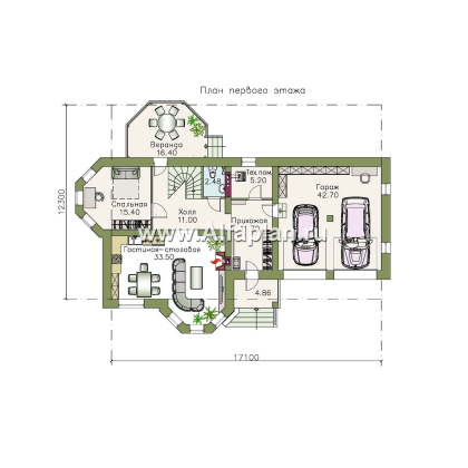 Проекты домов Альфаплан - «Классика» - двухэтажный особняк с большим гаражом и комнатой на первом этаже - превью плана проекта №1