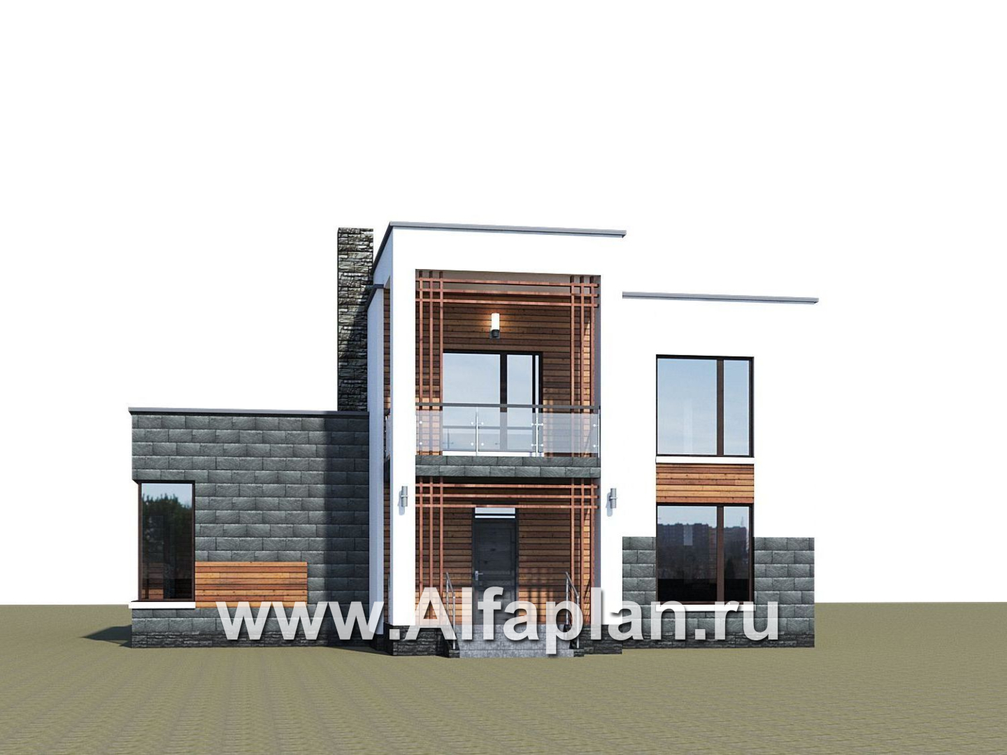 «Футура» - современный двухэтажный дом, с террасой и с плоской крышей, в стиле минимализм - дизайн дома №1