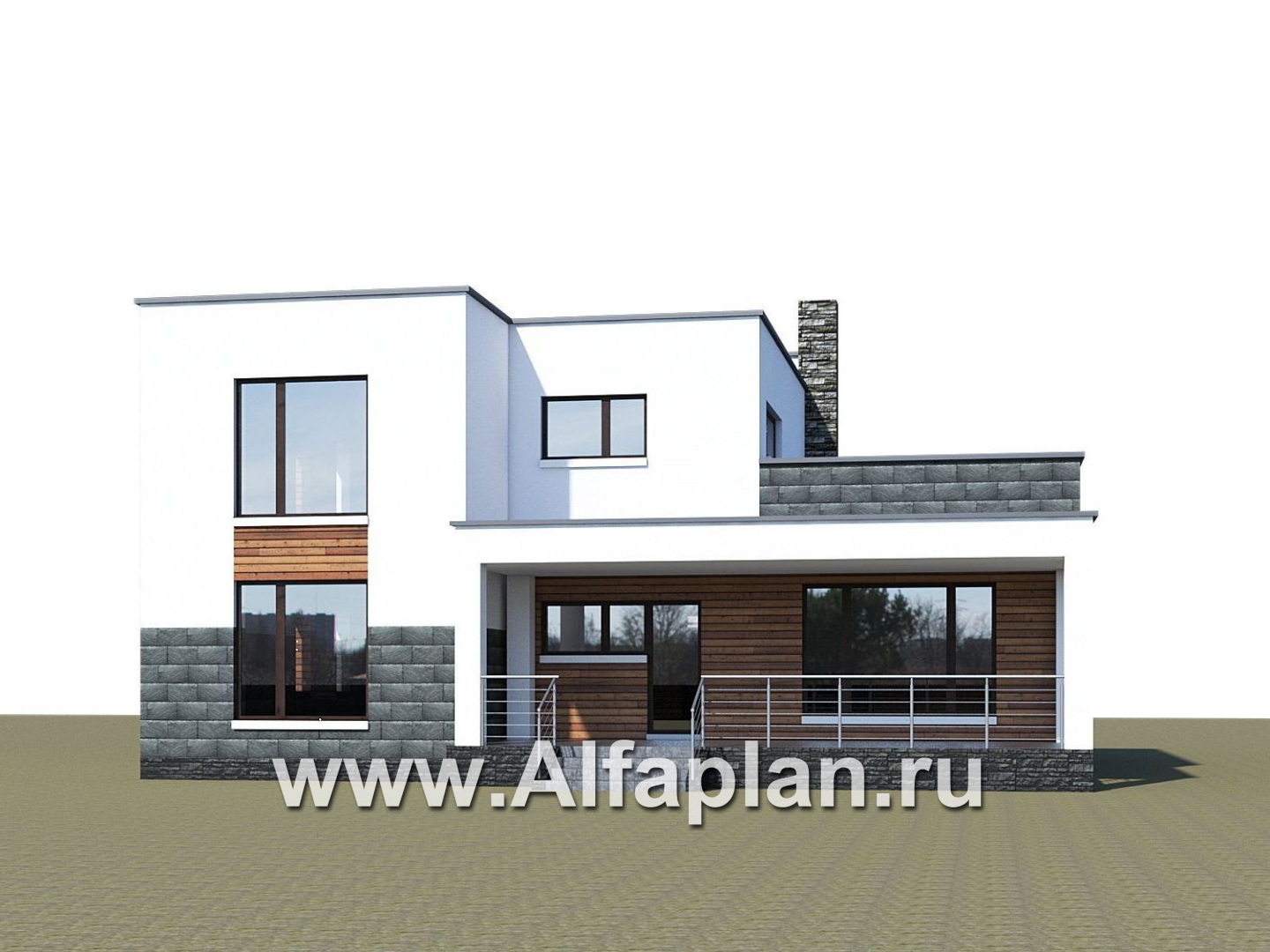 «Футура» - современный двухэтажный дом, с террасой и с плоской крышей, в стиле минимализм - дизайн дома №2