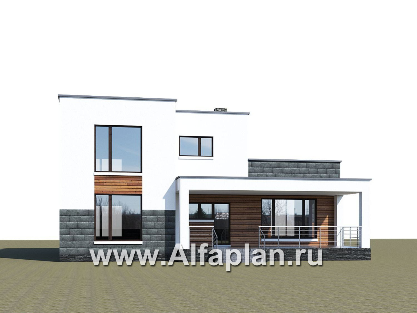 «Футура» - современный двухэтажный дом, с террасой и с плоской крышей, в стиле минимализм - дизайн дома №3