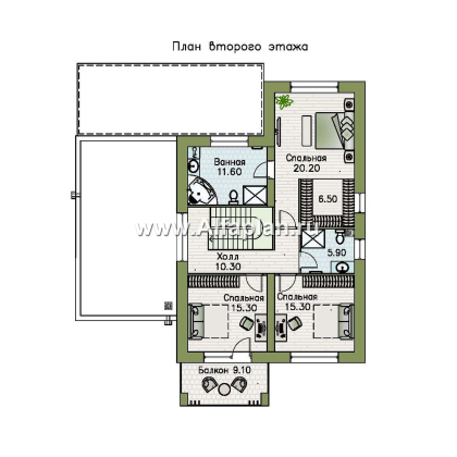 «Футура» - современный двухэтажный дом, с террасой и с плоской крышей, в стиле минимализм - превью план дома