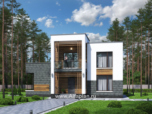 «Футура» - современный двухэтажный дом, с террасой и с плоской крышей, в стиле минимализм