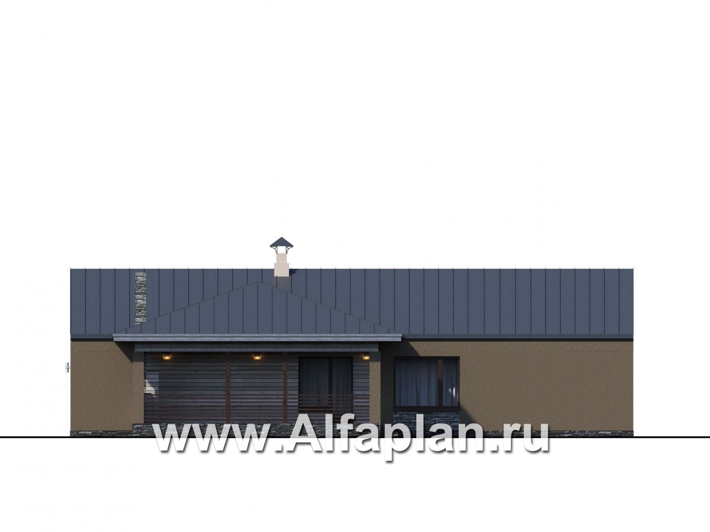 Проекты домов Альфаплан - «Аркада» - современный одноэтажный дом с террасой и большим гаражом - изображение фасада №2