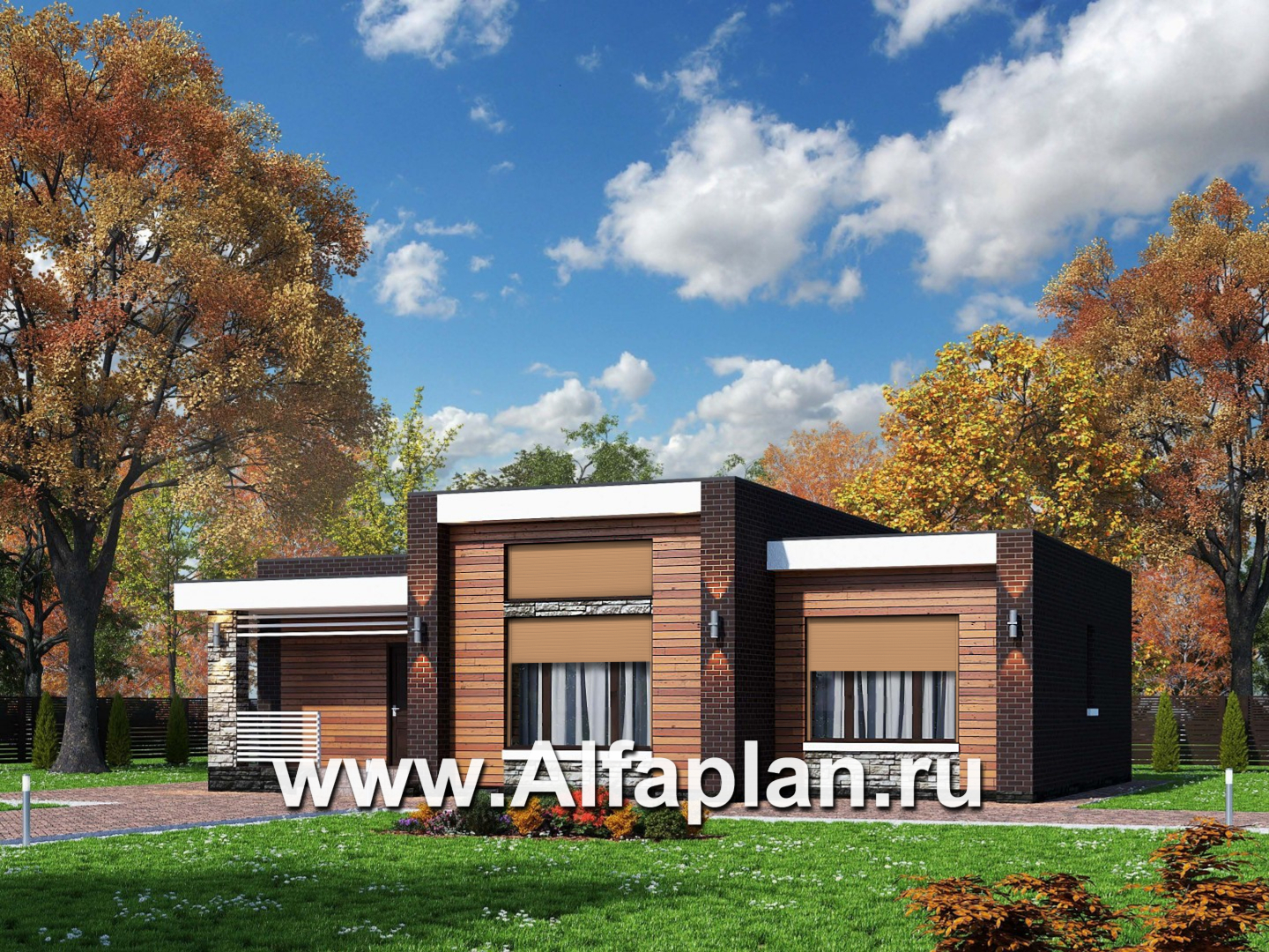 Проекты домов Альфаплан - «Магнолия» — плоскокровельный коттедж с удобной планировкой - основное изображение
