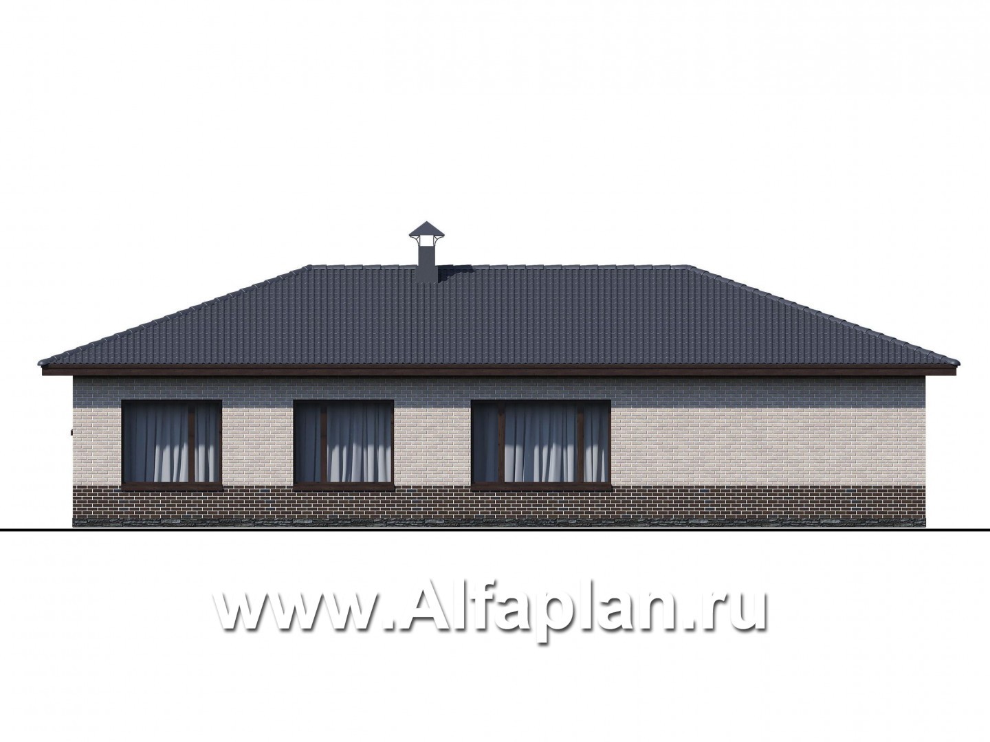 Проекты домов Альфаплан - «Алазея» - просторный одноэтажный дом с сауной и террасой - изображение фасада №3