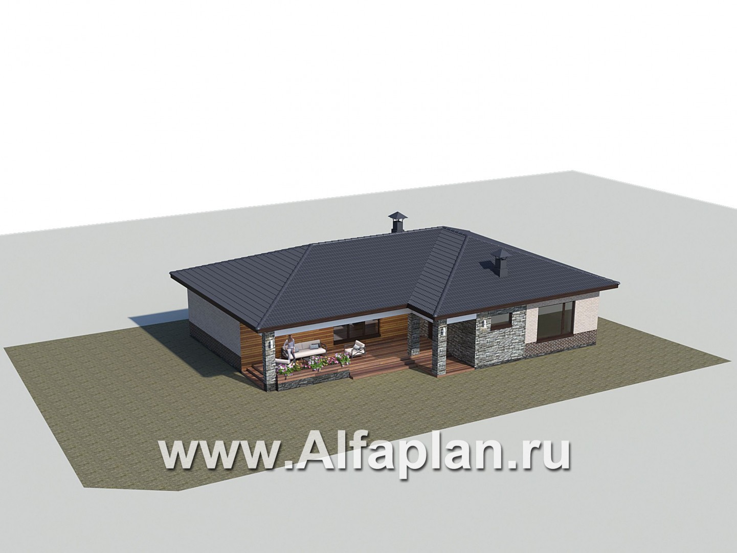 Проекты домов Альфаплан - «Алазея» - просторный одноэтажный дом с сауной и террасой - дополнительное изображение №2